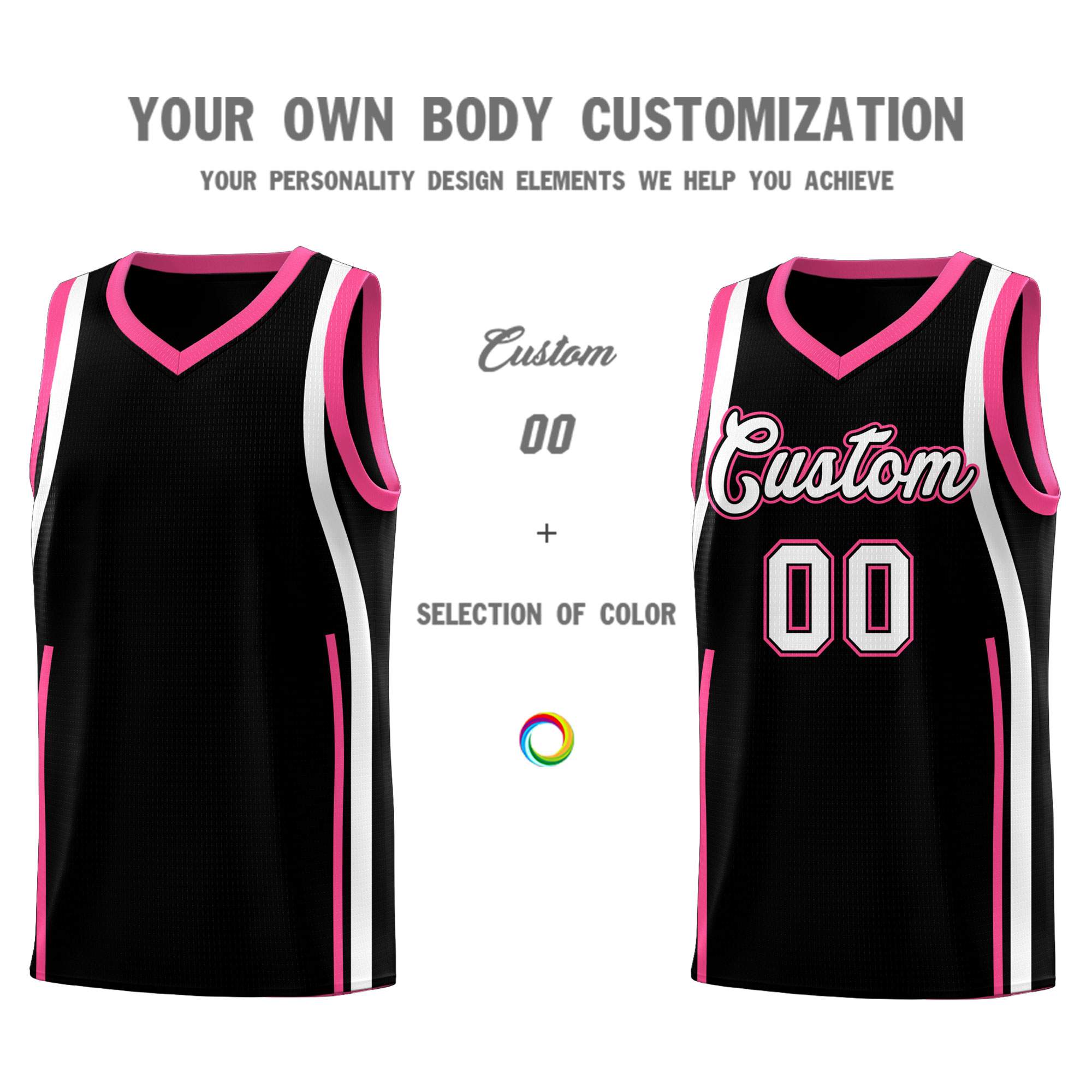 Custom Black Pink AND White Basketball Jersey