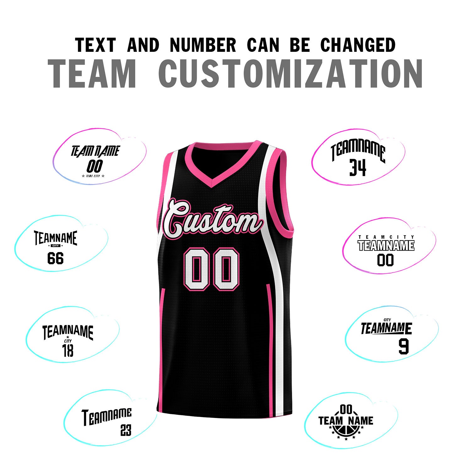 Custom Black Pink AND White Basketball Jersey