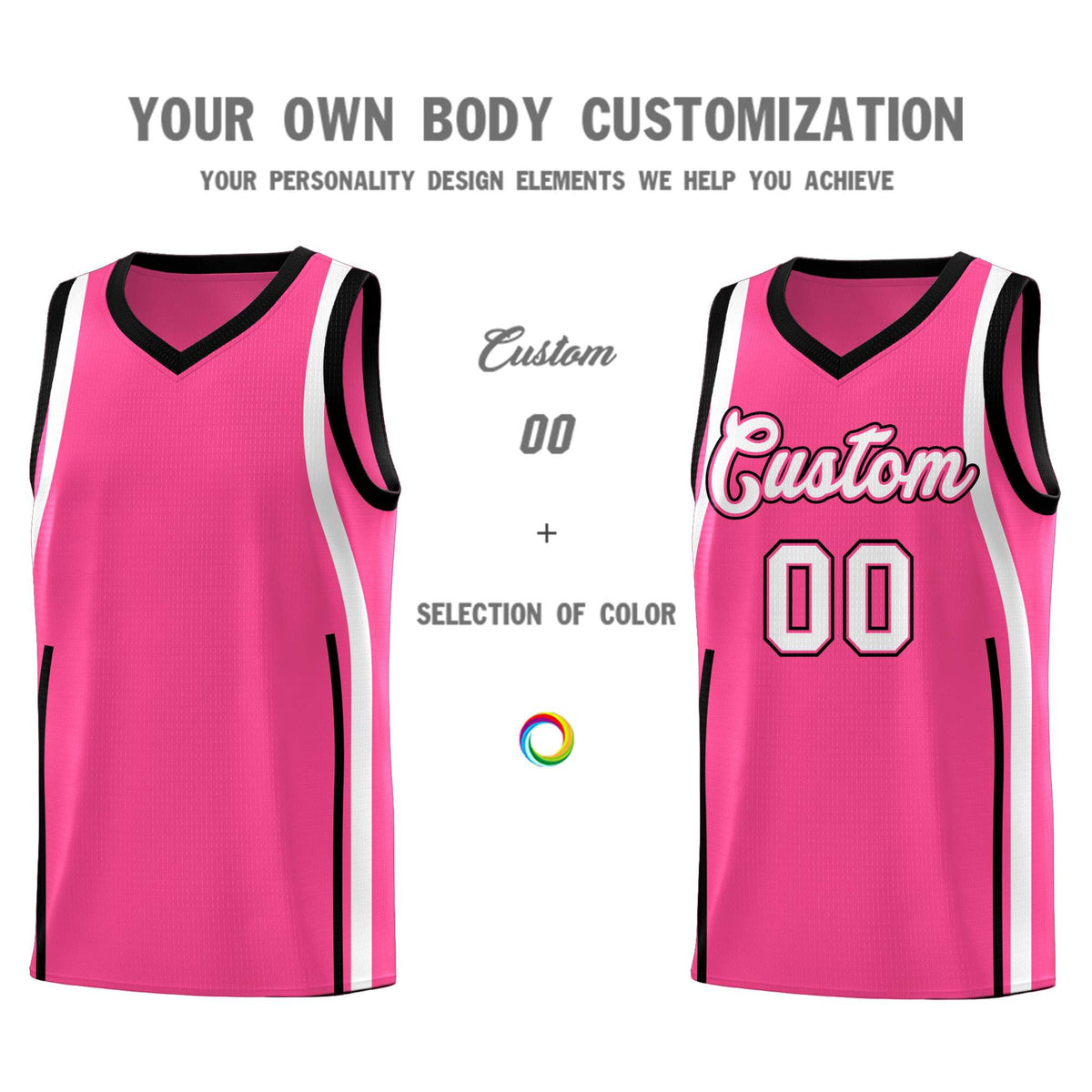 Custom Pink Black AND White Basketball Jersey