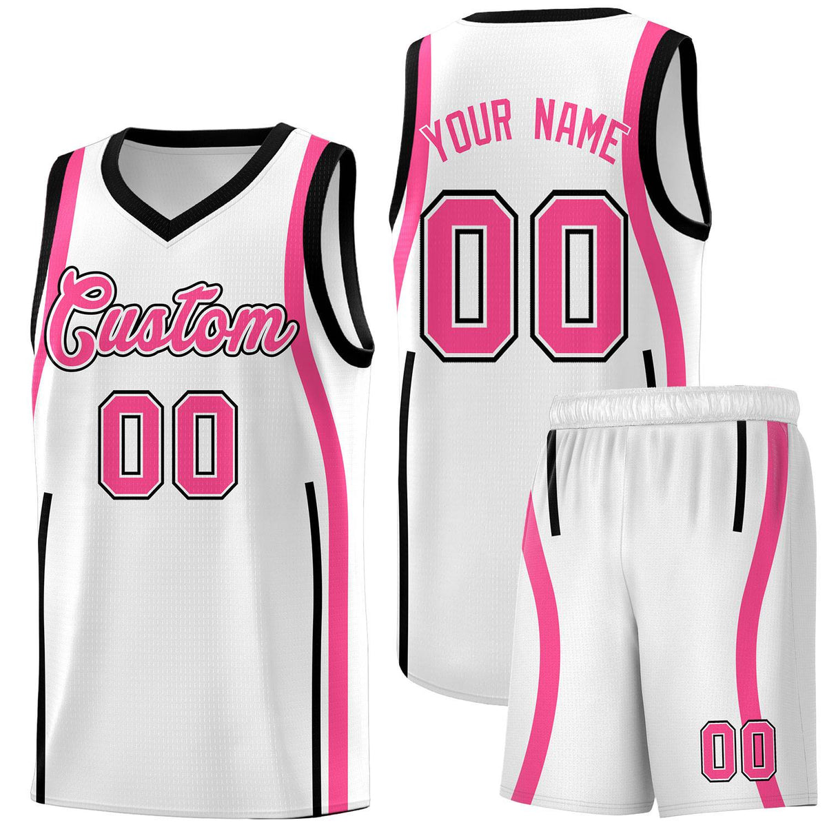Custom White Pink AND Black Basketball Jersey