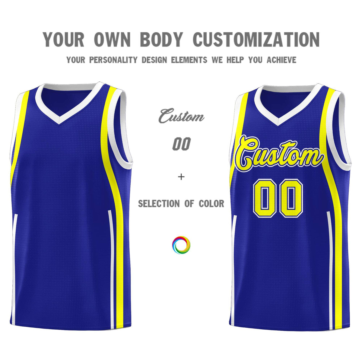 Custom Royal Fluorescent Yellow AND White Basketball Jersey