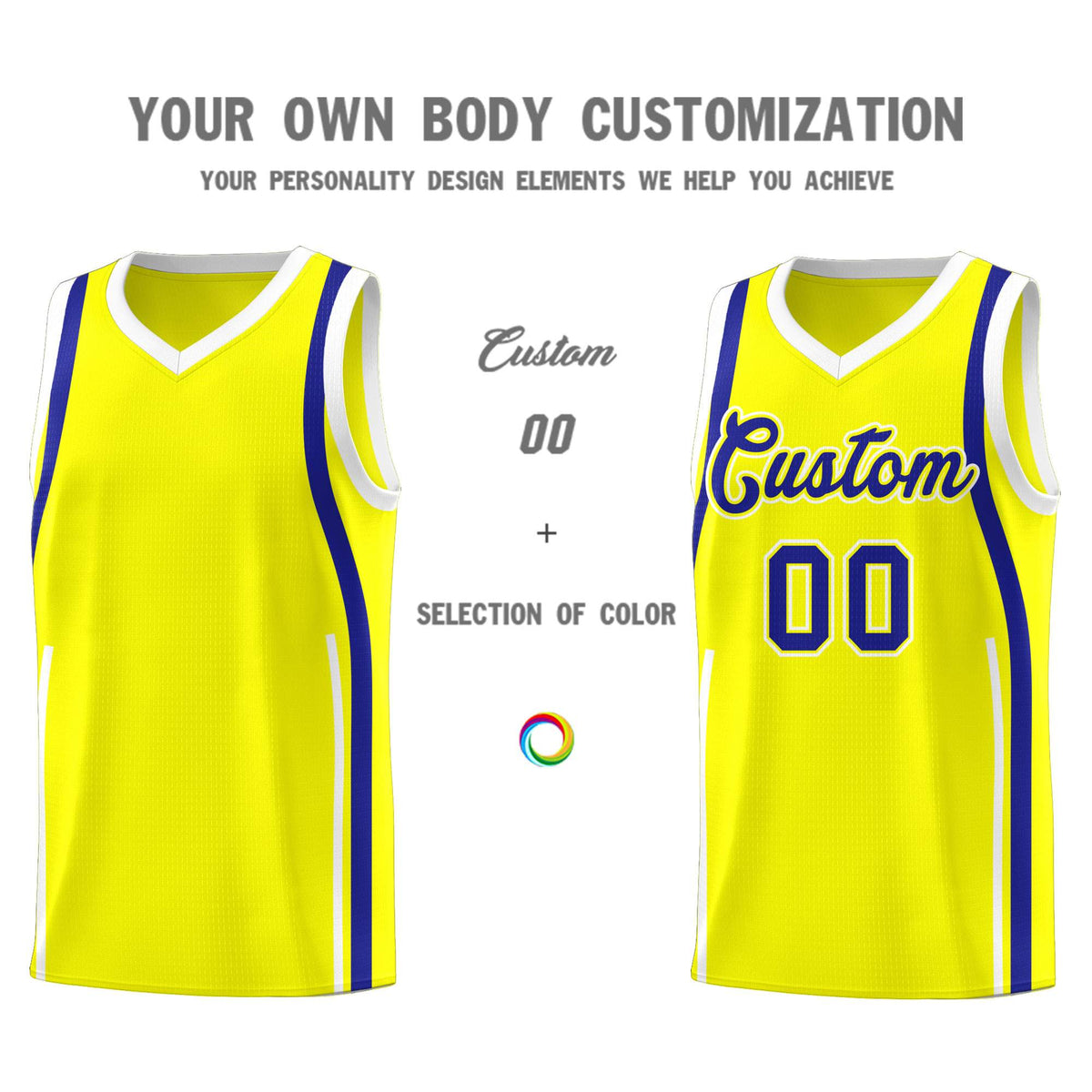 Custom Fluorescent Yellow Royal AND White Basketball Jersey