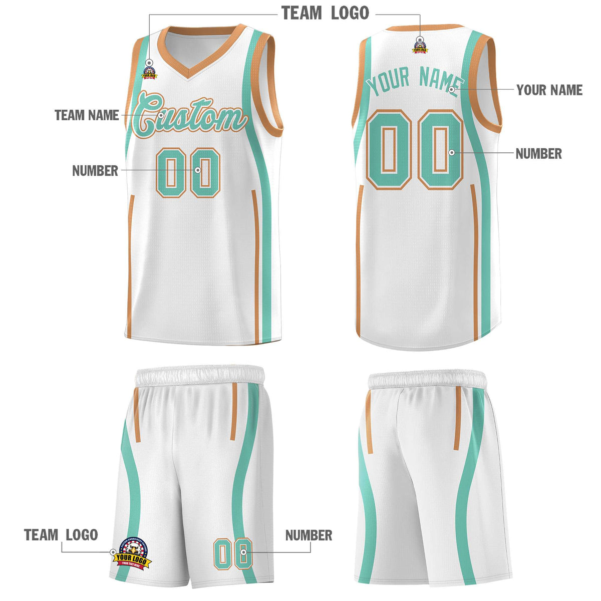 Custom White Bright Green AND Buckskin Brown Basketball Jersey