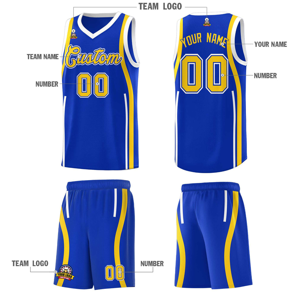 Custom Royal Gold AND White Basketball Jersey