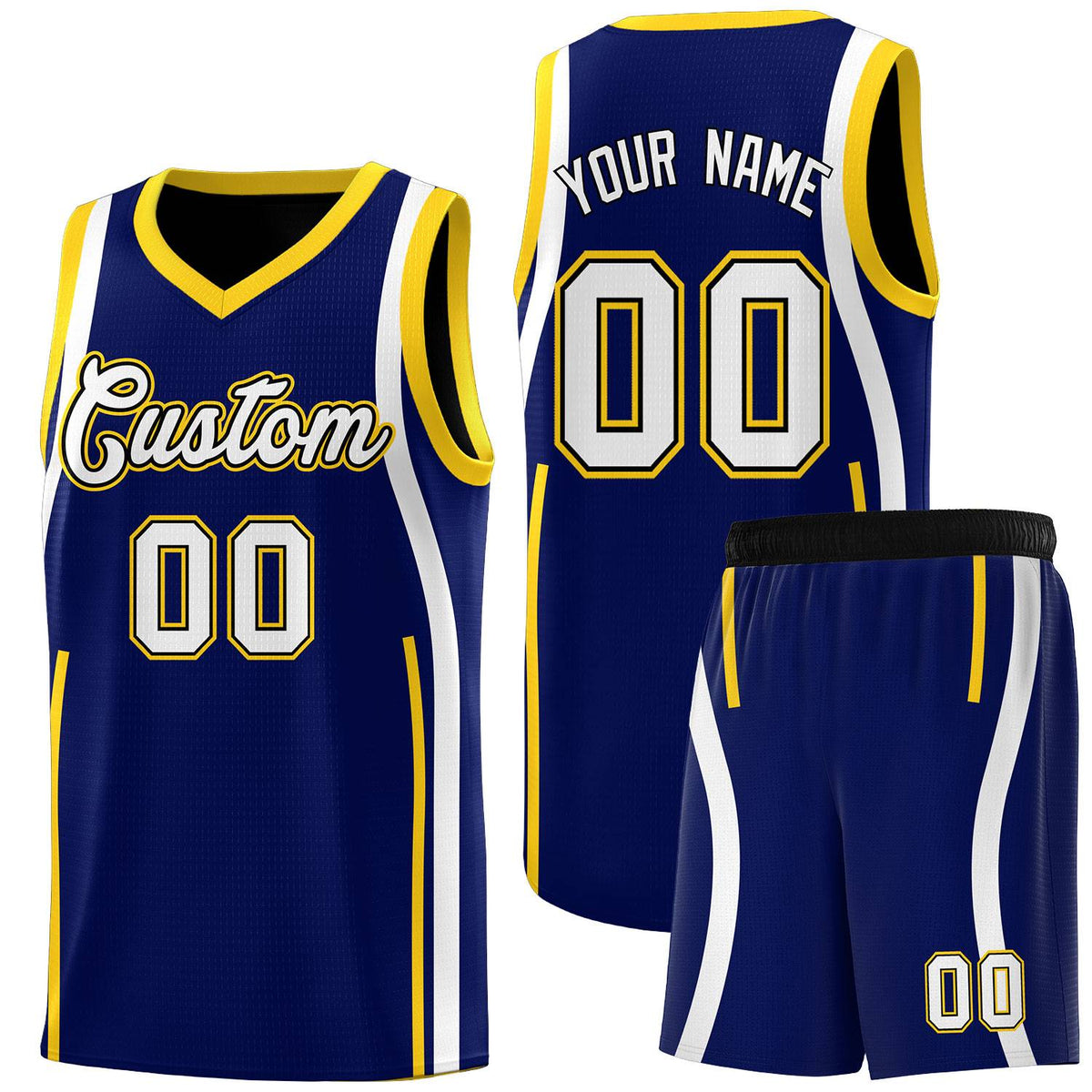 Custom Navy Gold AND White Basketball Jersey