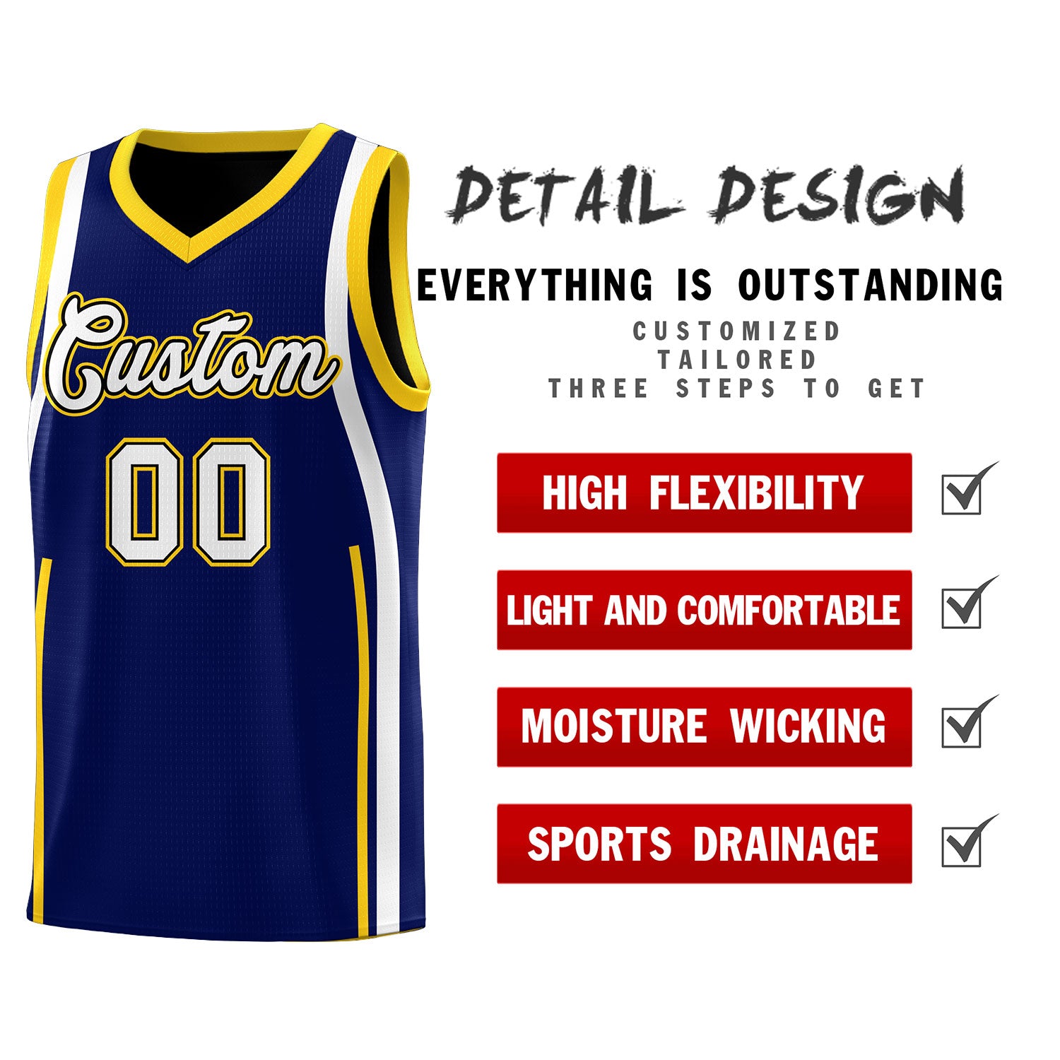 Custom Navy Gold AND White Basketball Jersey
