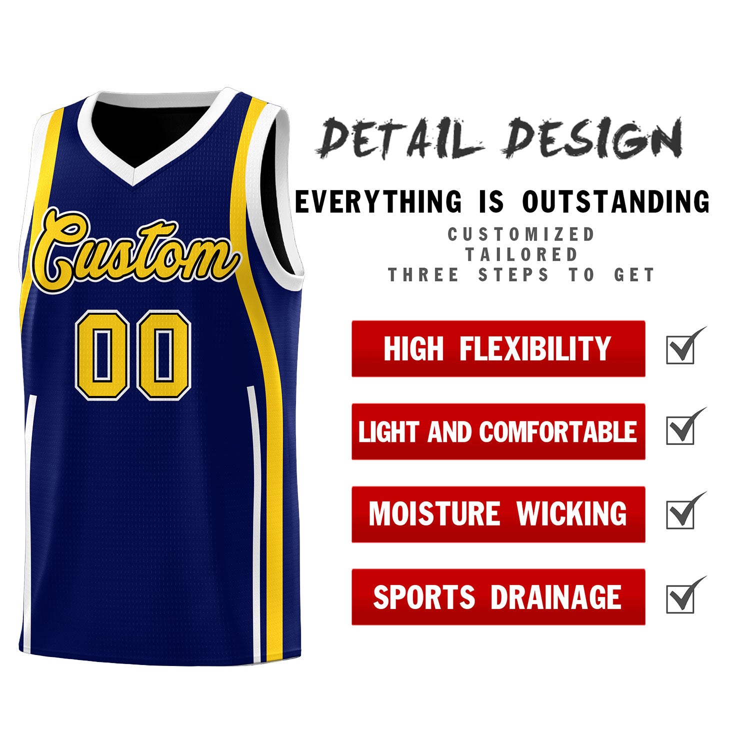 Custom Navy Gold AND White Basketball Jersey