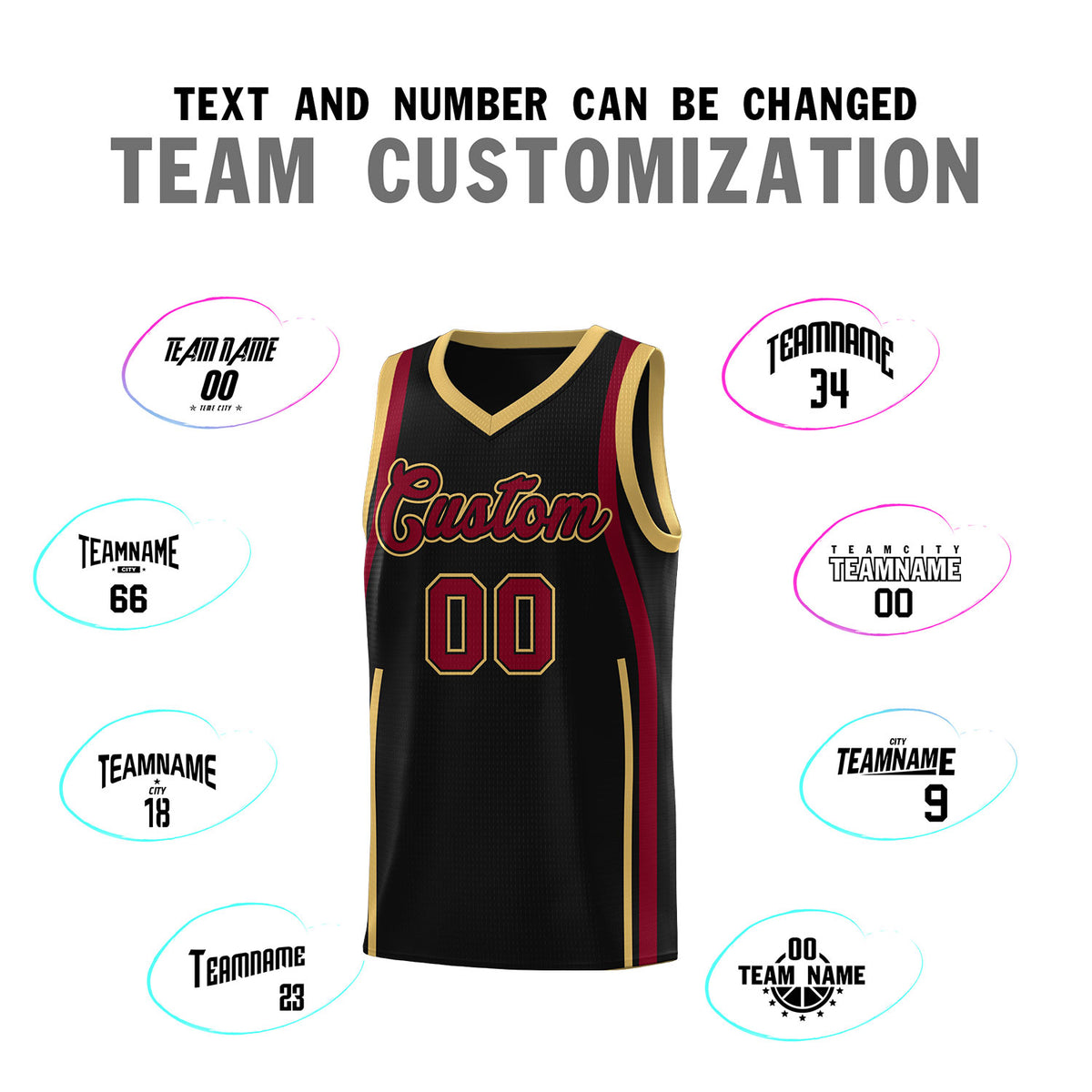 Custom Black Crimson AND Old Gold Basketball Jersey