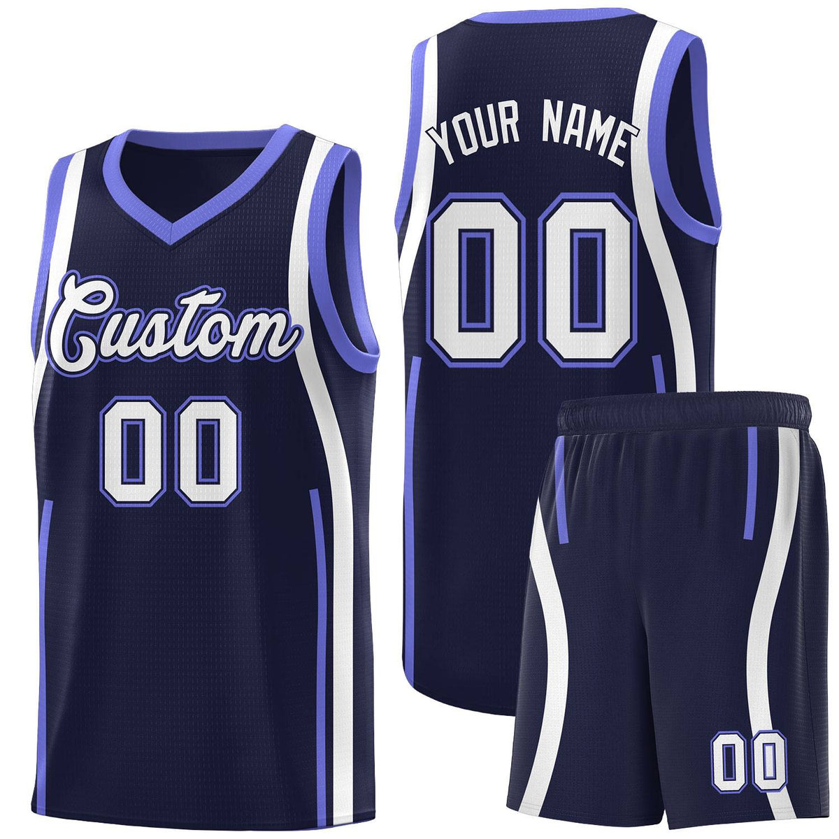 Custom Navy Purple AND White Basketball Jersey