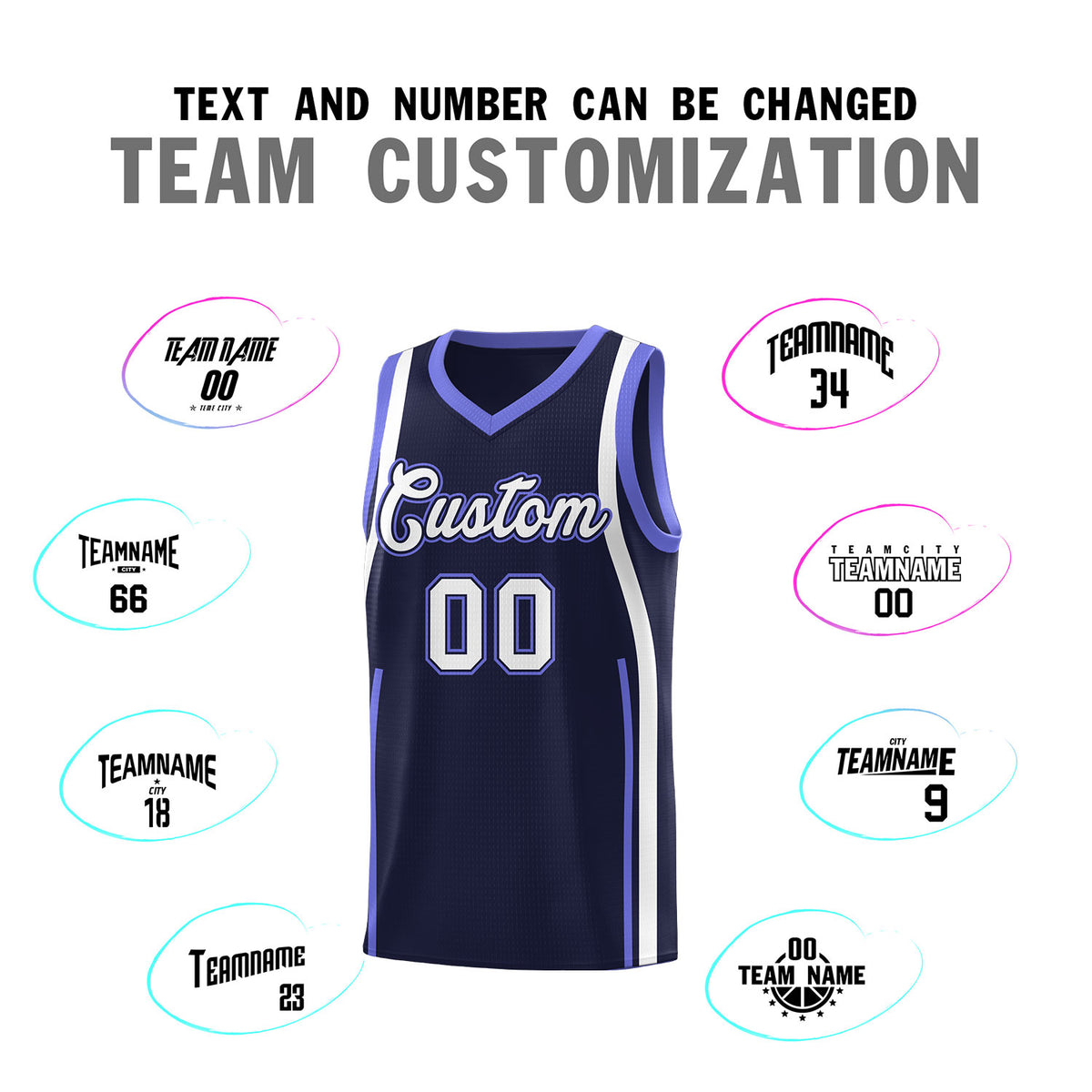 Custom Navy Purple AND White Basketball Jersey