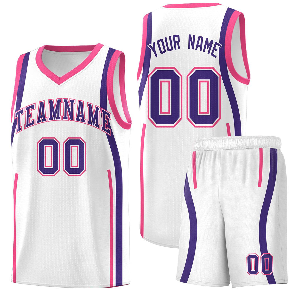 Custom White Pink-Purple Ribbon Pattern Basketball Kits