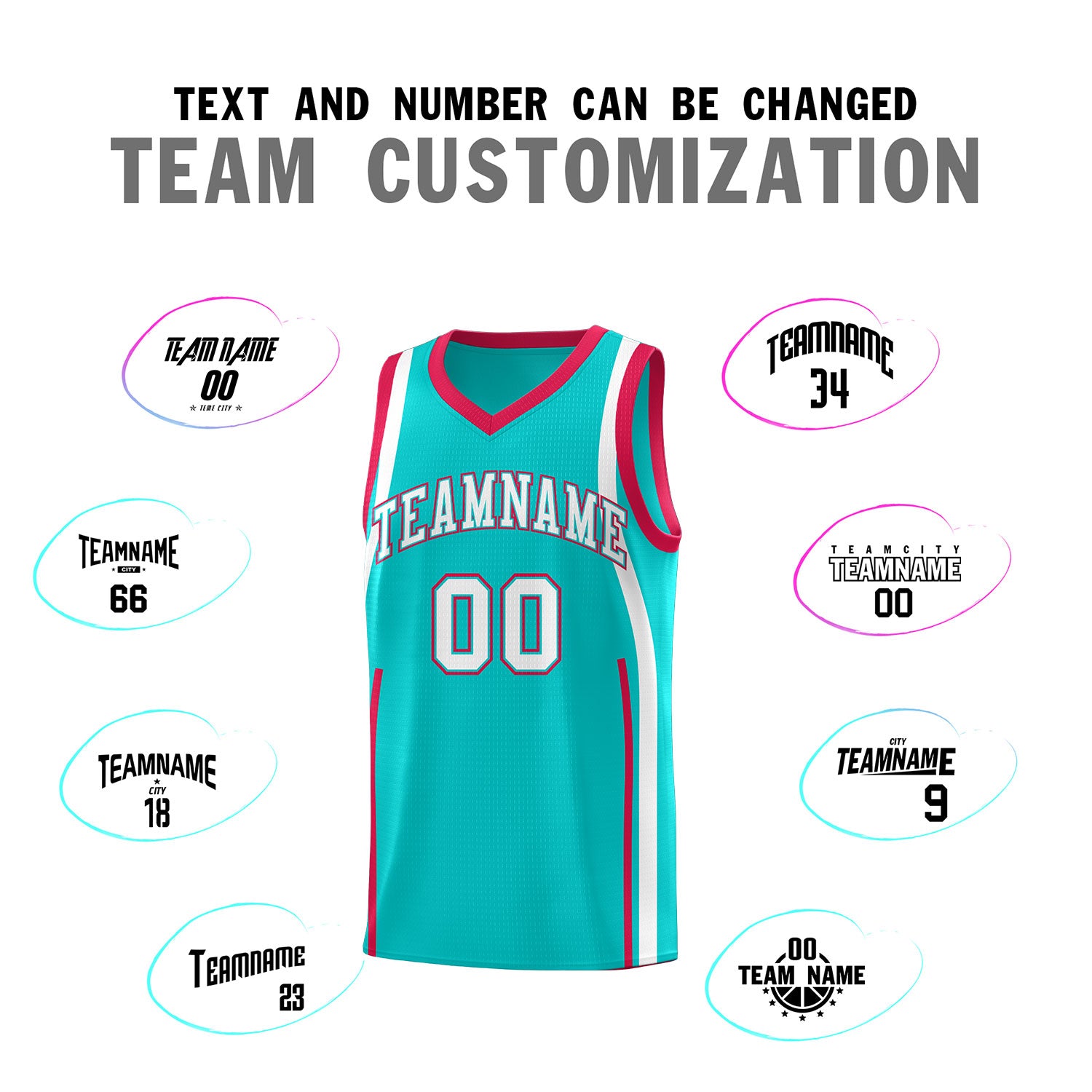 Custom Aqua Red-White Ribbon Pattern Basketball Kits