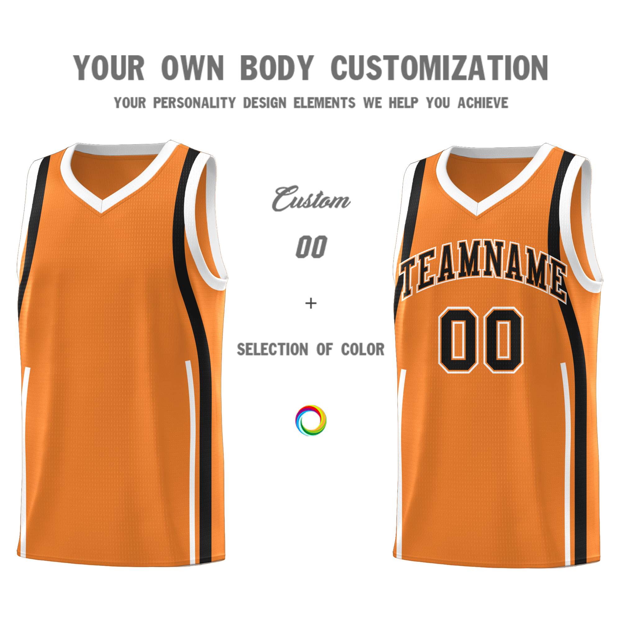 Custom Gold Orange Black-White Ribbon Pattern Basketball Kits