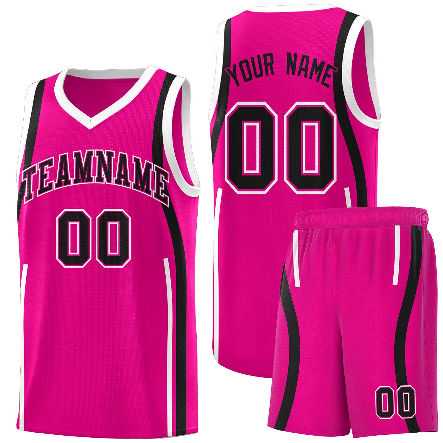 Custom Pink Black-White Ribbon Pattern Basketball Kits