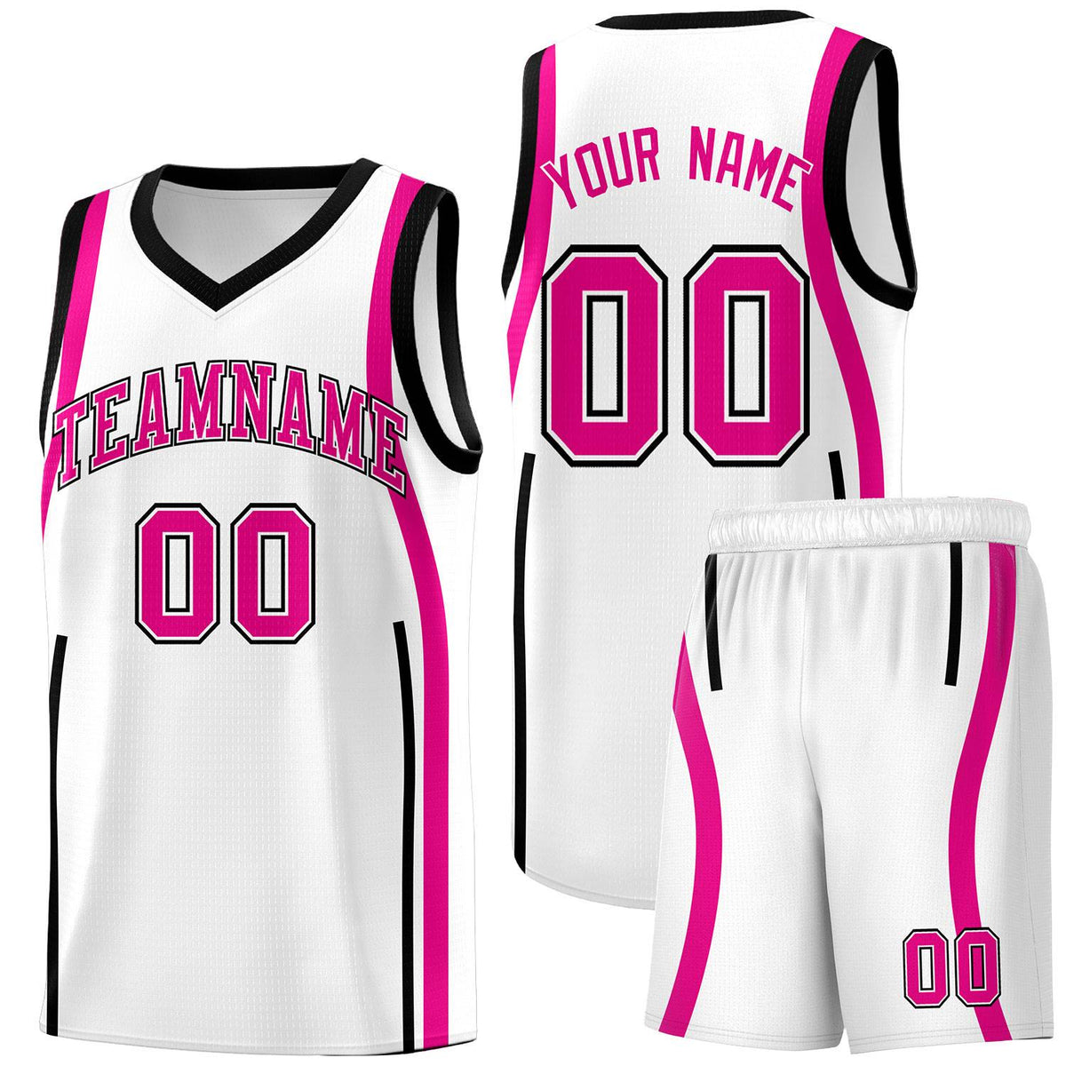 Custom White Pink-Black Ribbon Pattern Basketball Kits
