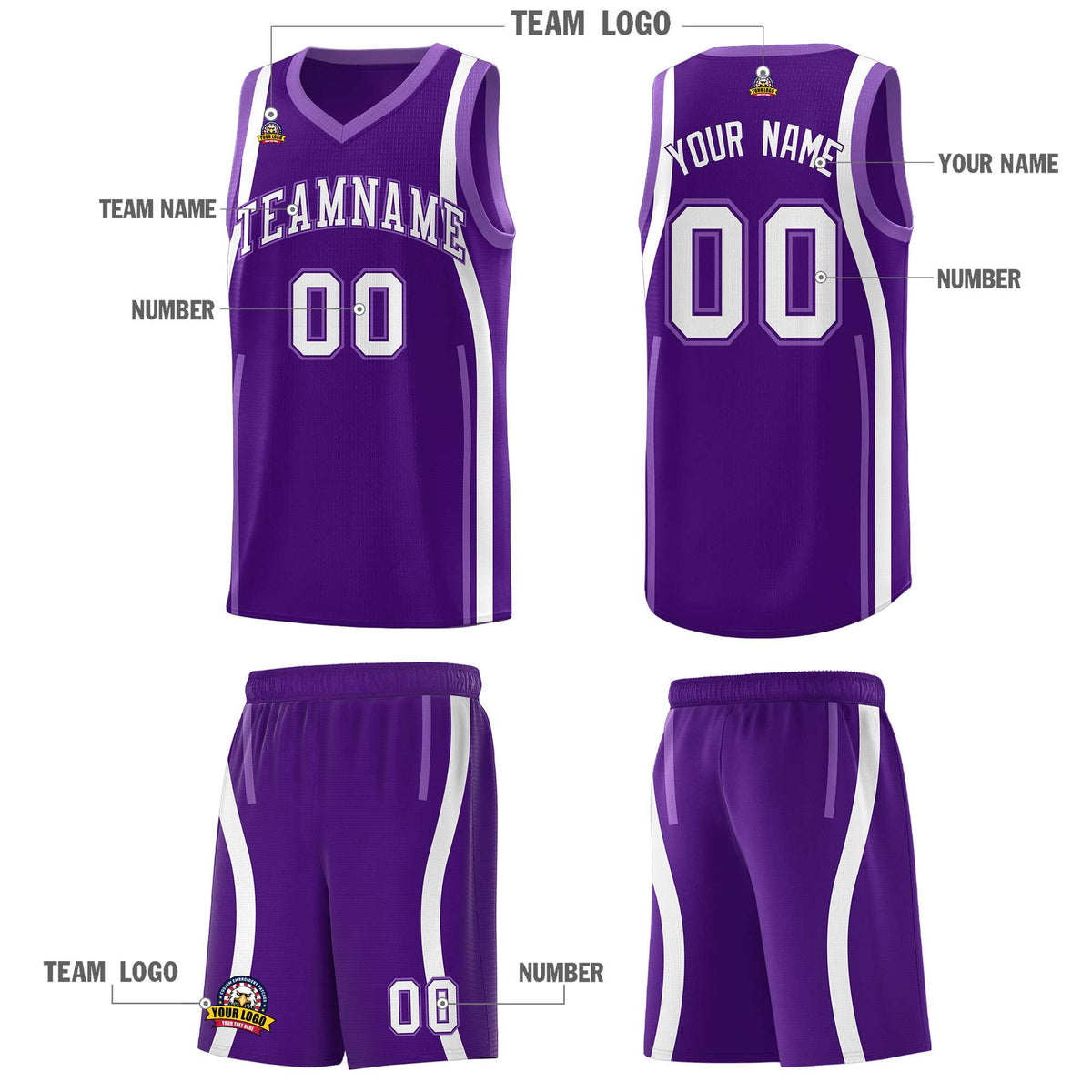 Custom Purple Light Purple-White Ribbon Pattern Basketball Kits