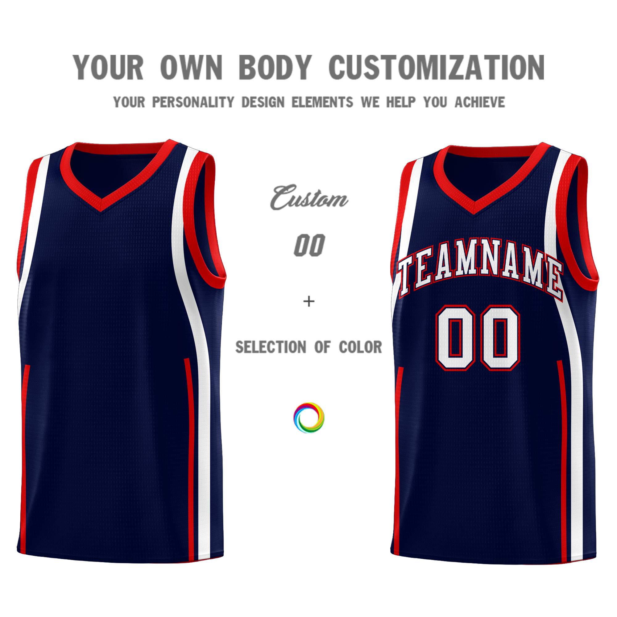 Custom Navy Red-White Ribbon Pattern Basketball Kits