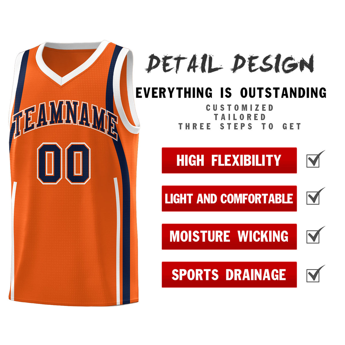 Custom Orange Navy-White Ribbon Pattern Basketball Kits
