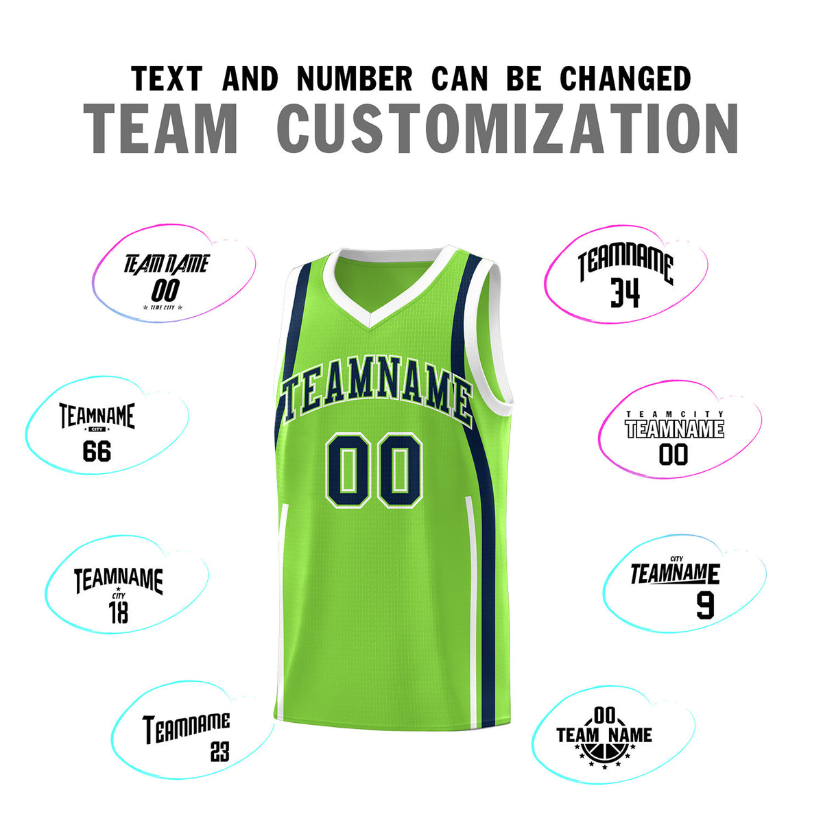 Custom Fluorescent Green Navy-White Ribbon Pattern Basketball Kits