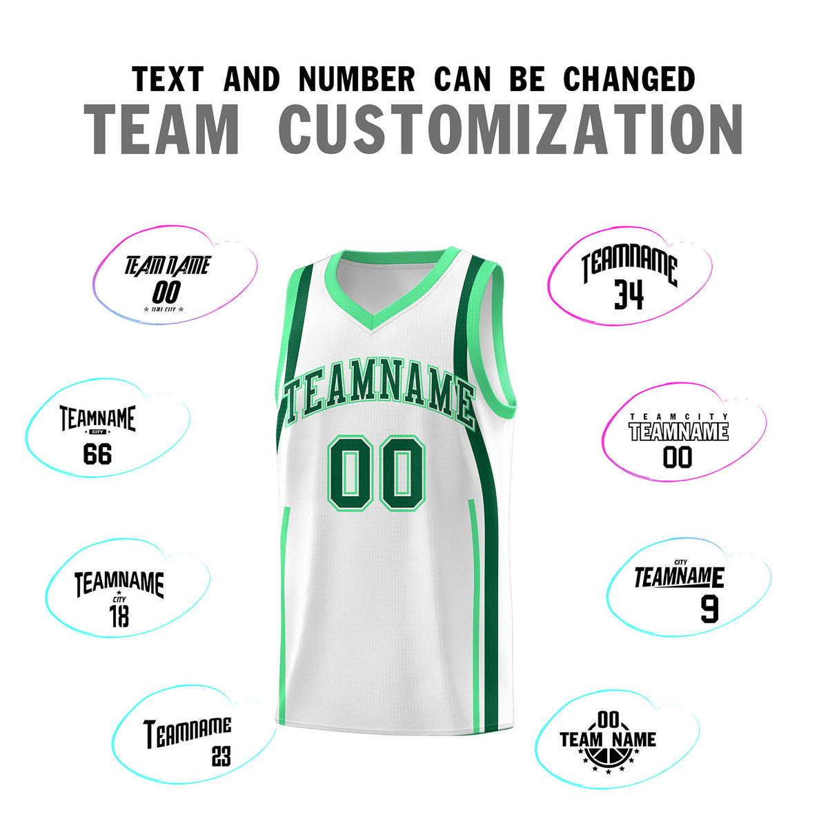 Custom White Kelly Green-Green Ribbon Pattern Basketball Kits