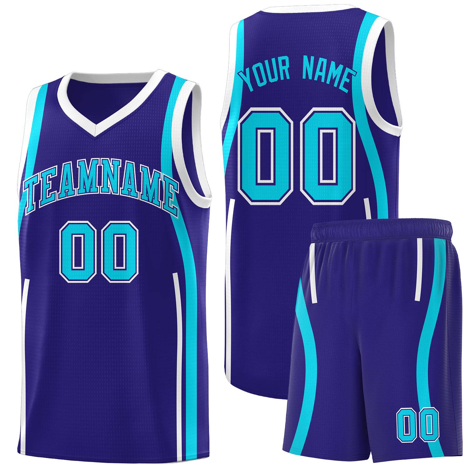 Custom Royal Sky Blue-White Ribbon Pattern Basketball Kits