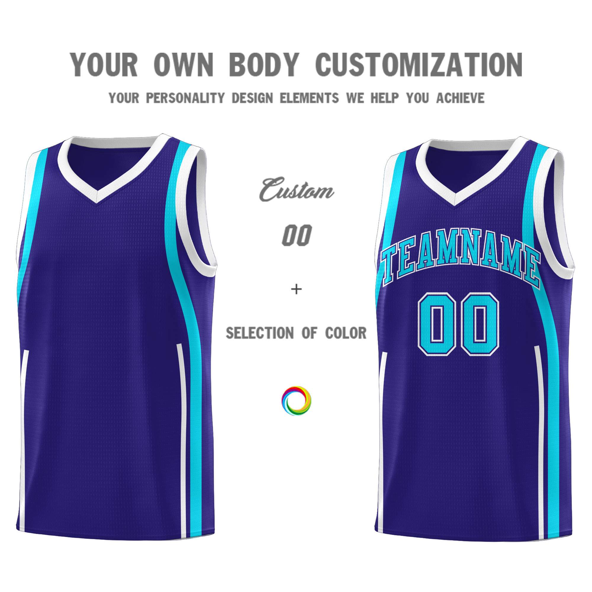 Custom Royal Sky Blue-White Ribbon Pattern Basketball Kits