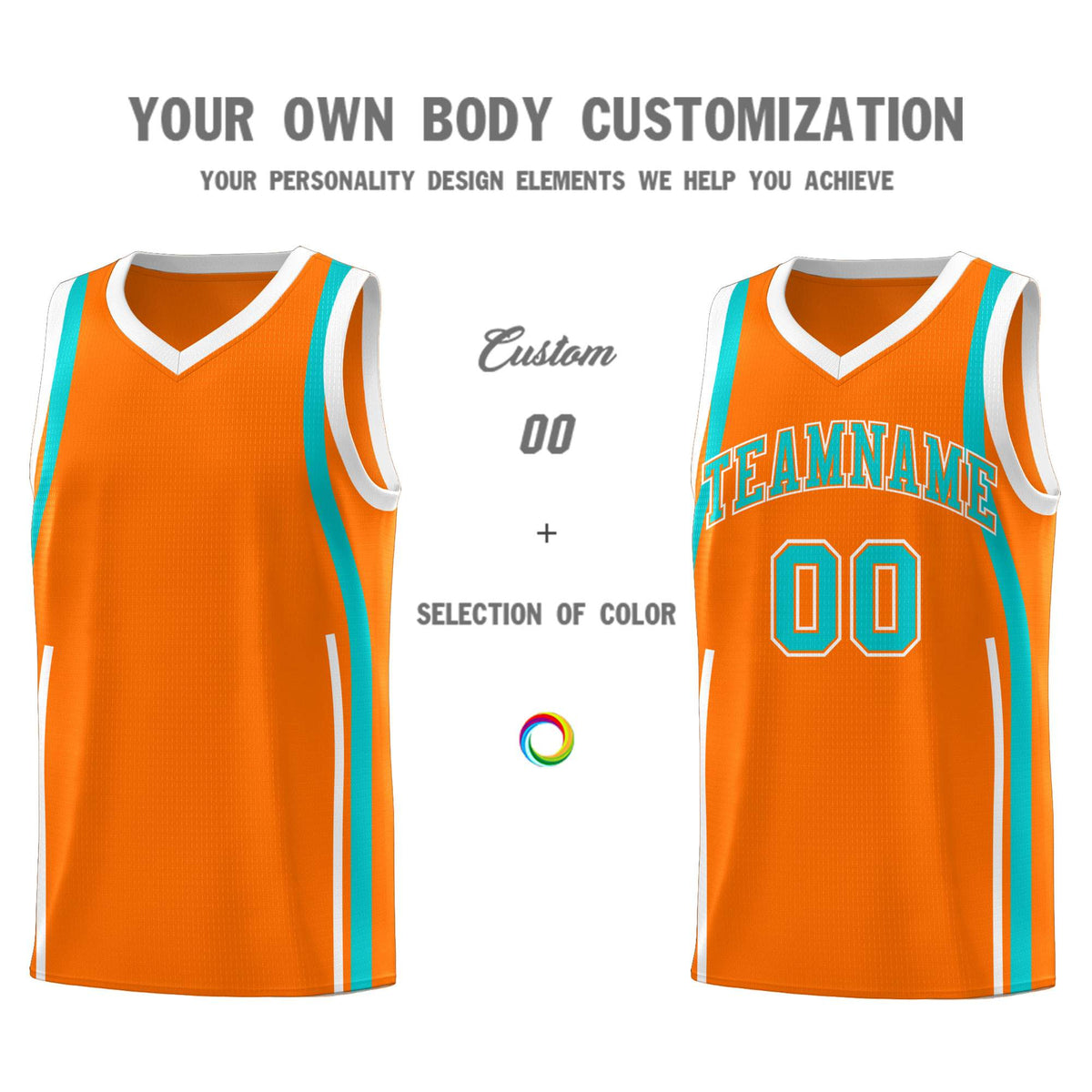 Custom Orange Aqua-White Ribbon Pattern Basketball Kits