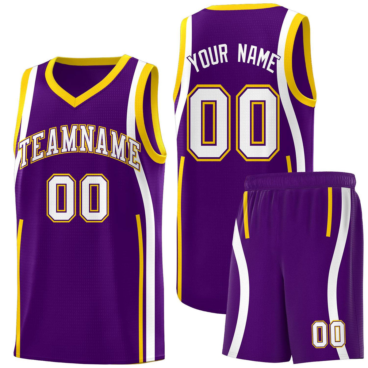 Custom Purple White-Gold Ribbon Pattern Basketball Kits