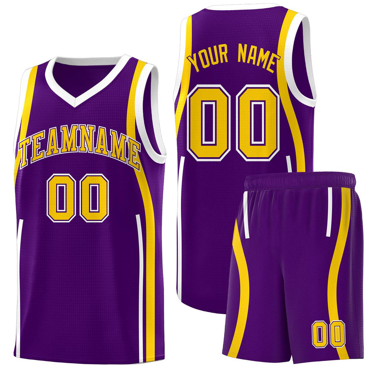 Custom Purple White-Gold Ribbon Pattern Basketball Kits