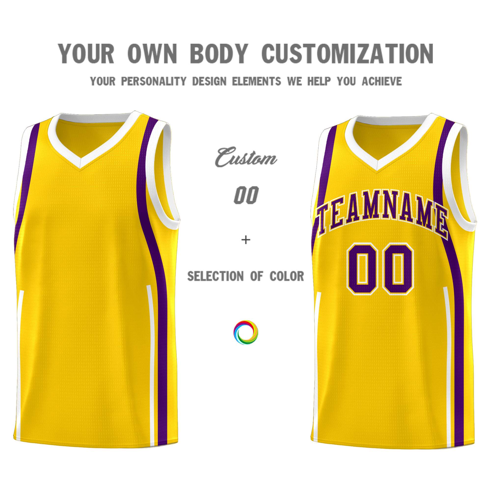 Custom Gold Purple-White Ribbon Pattern Basketball Kits