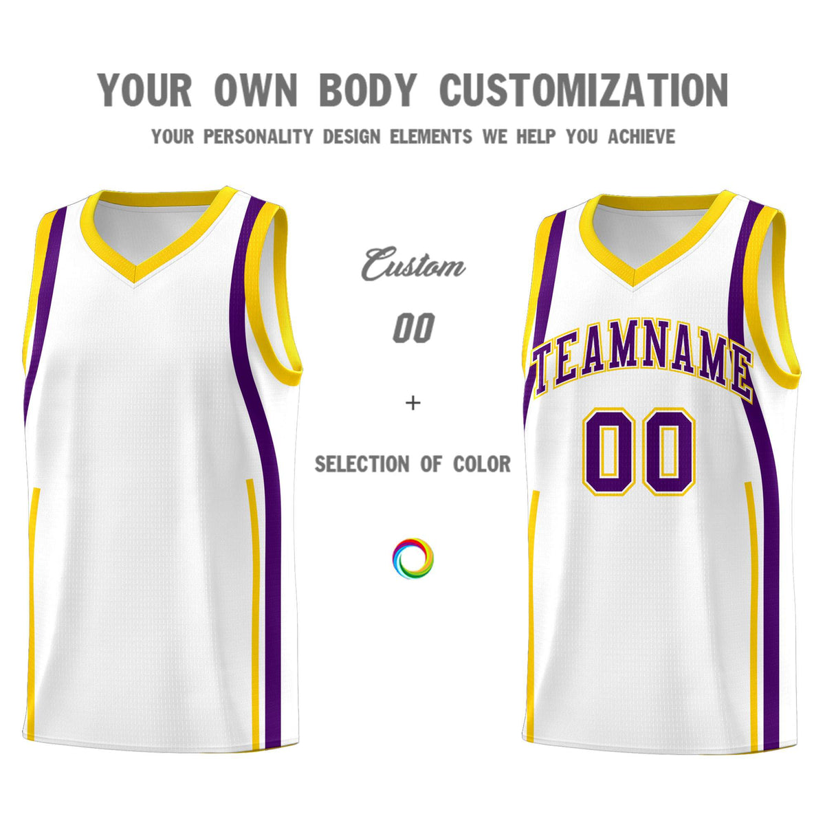 Custom White Purple-Gold Ribbon Pattern Basketball Kits