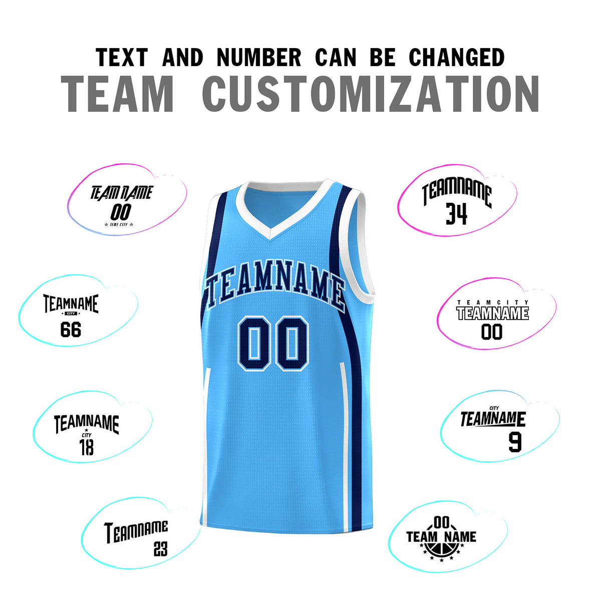 Custom Powder Blue Navy-White Ribbon Pattern Basketball Kits