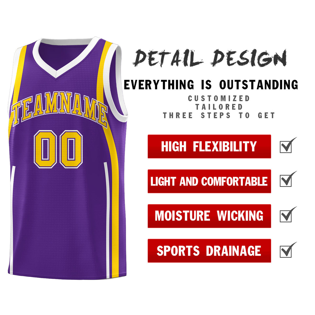 Custom Purple Gold-White Ribbon Pattern Basketball Kits