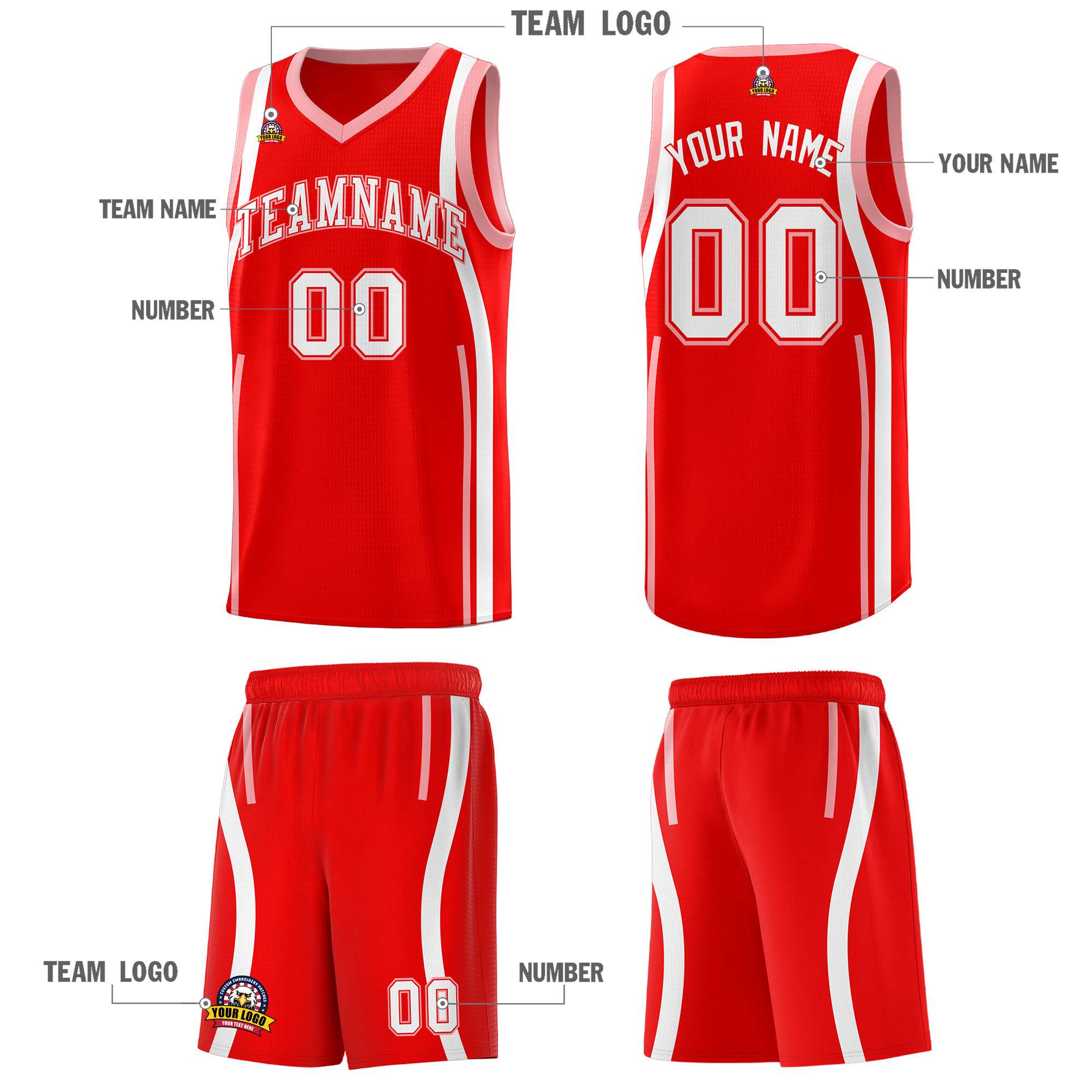 Custom Light Red Light Pink-White Ribbon Pattern Basketball Kits