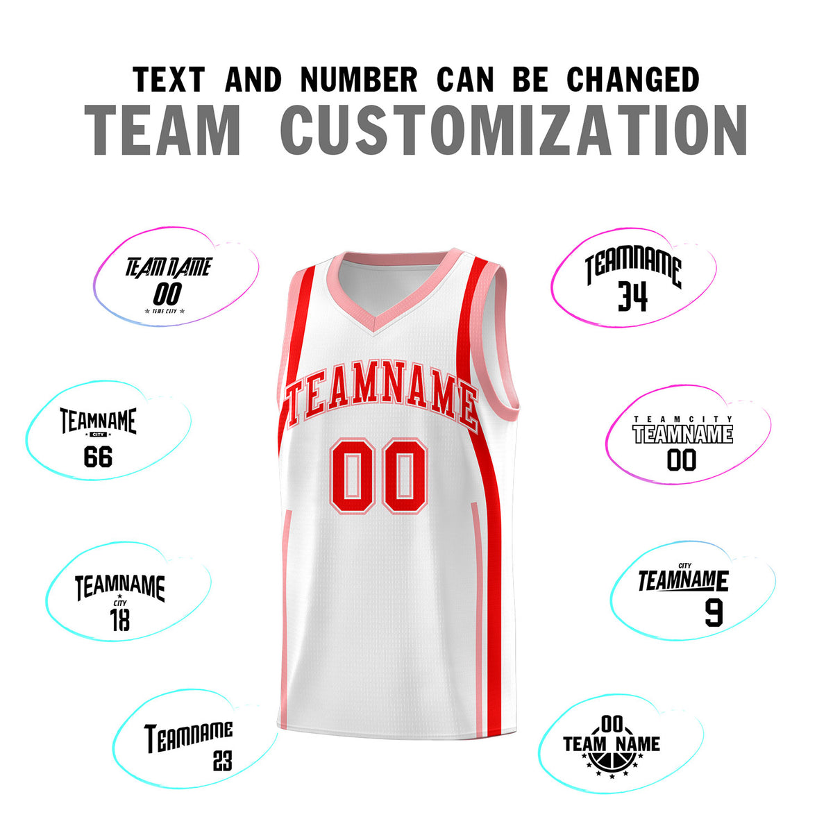 Custom White Light Red-Light Pink Ribbon Pattern Basketball Kits