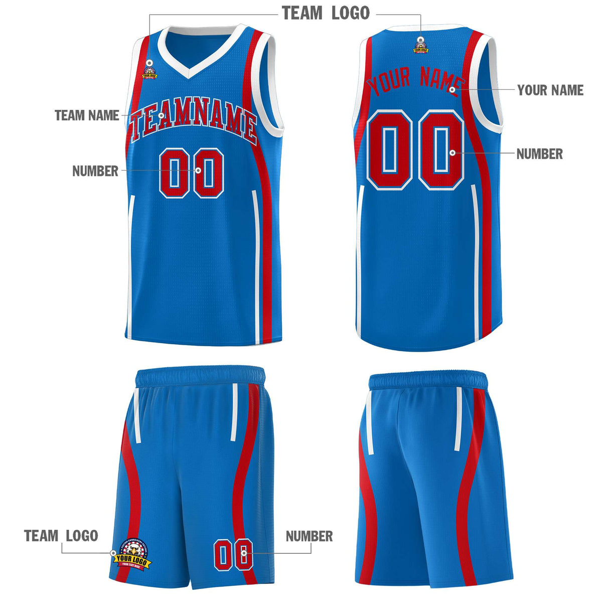 Custom Royal Red-White Ribbon Pattern Basketball Kits
