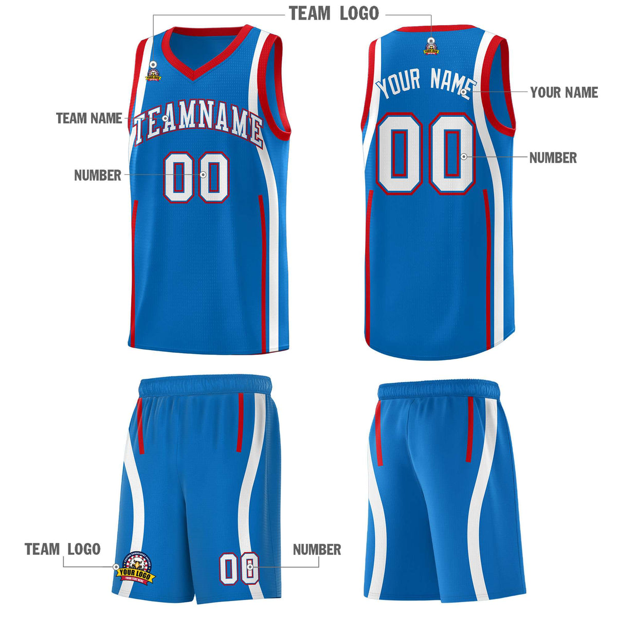 Custom Royal Red-White Ribbon Pattern Basketball Kits