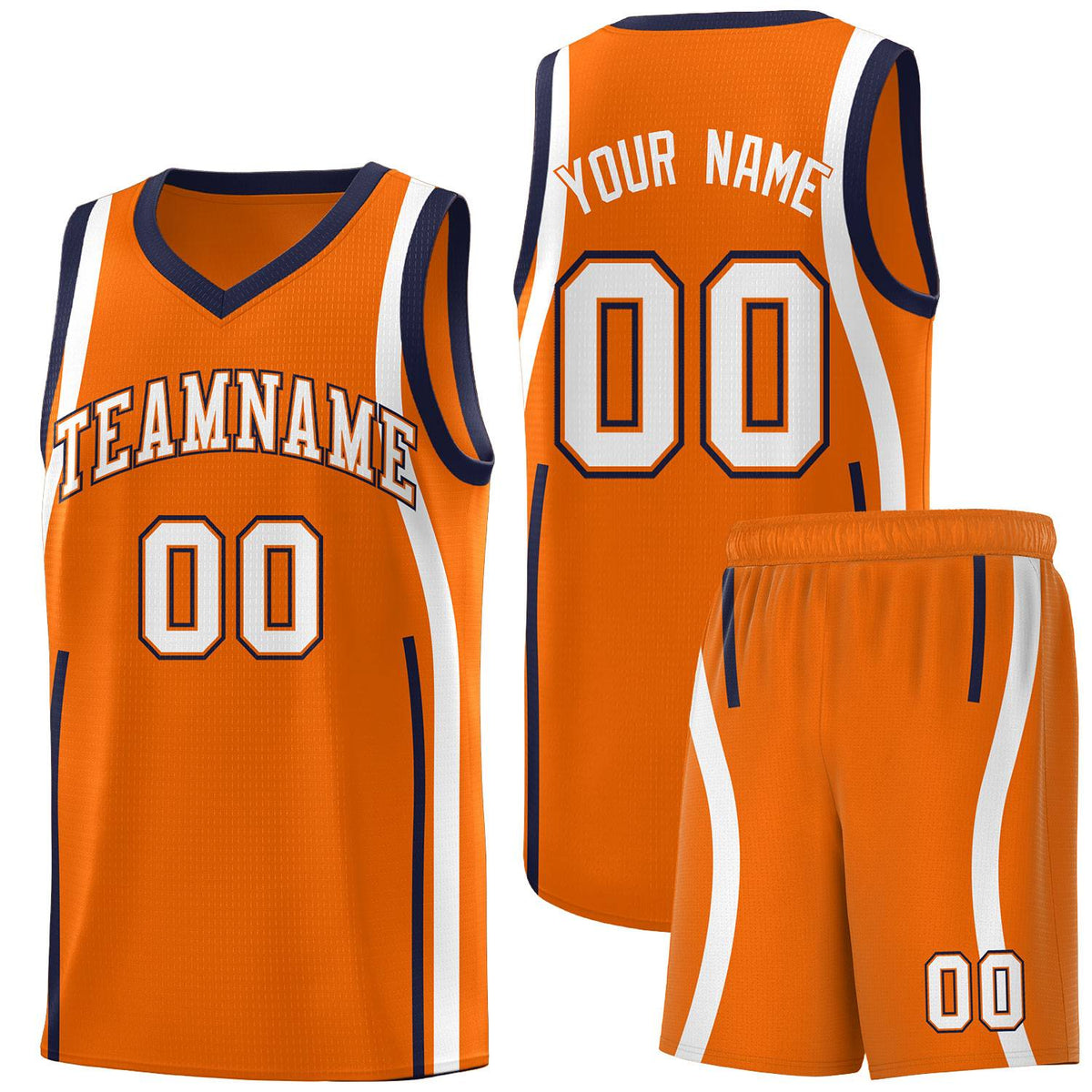 Custom Orange Navy-White Ribbon Pattern Basketball Kits
