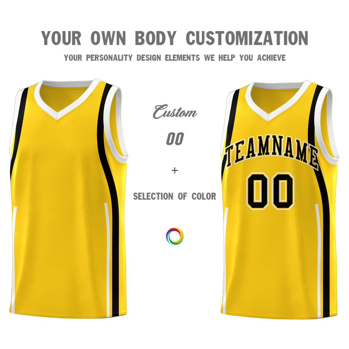 Custom Gold Black-White Ribbon Pattern Basketball Kits