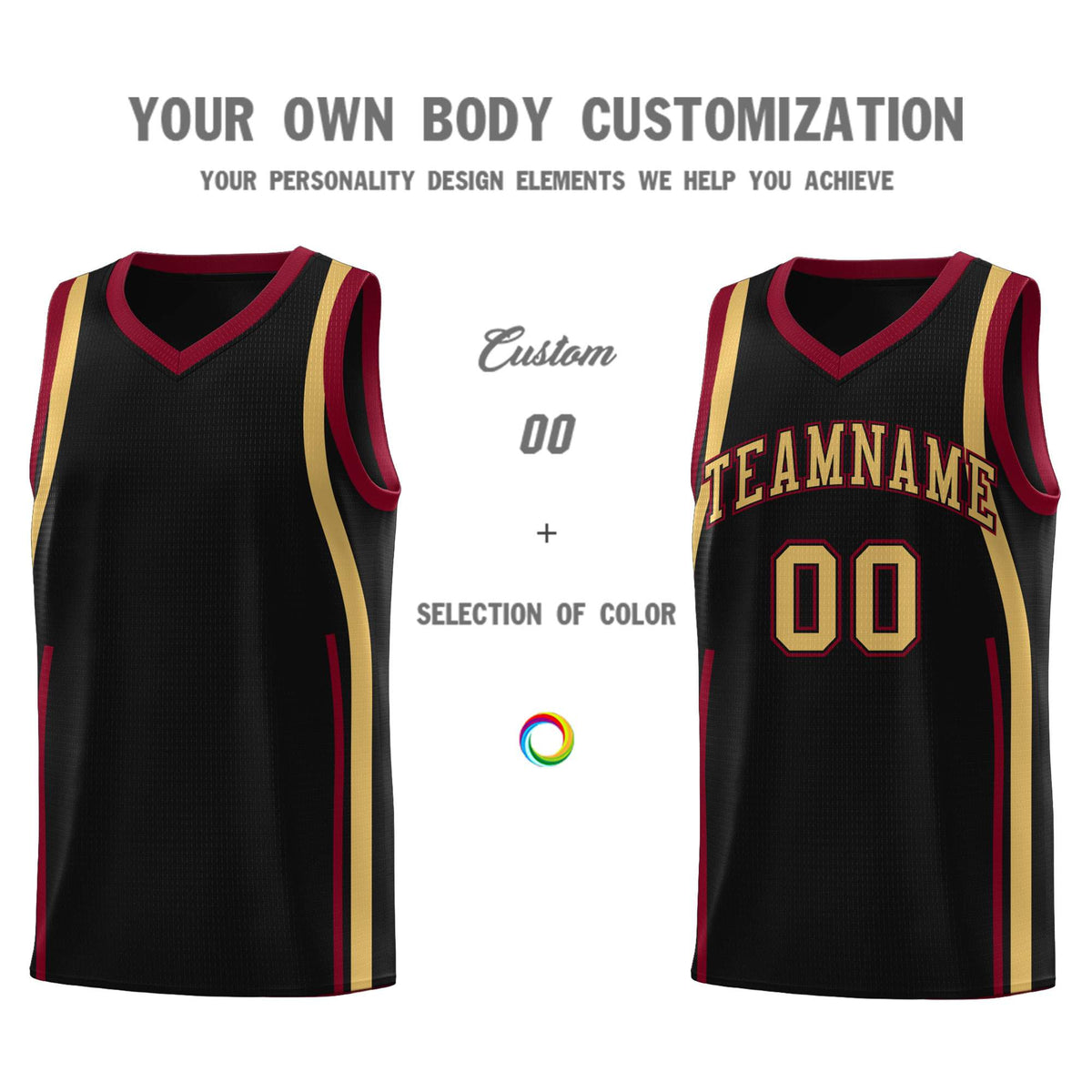 Custom Black Crimson-Old Gold Ribbon Pattern Basketball Kits