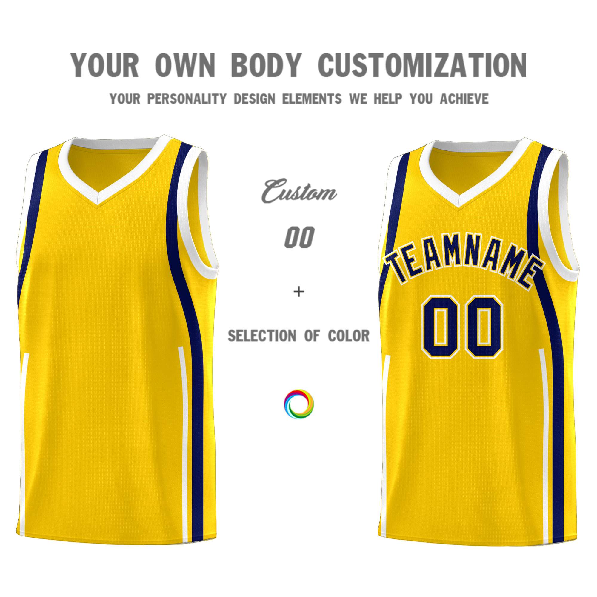 Custom Gold Navy-White Ribbon Pattern Basketball Kits