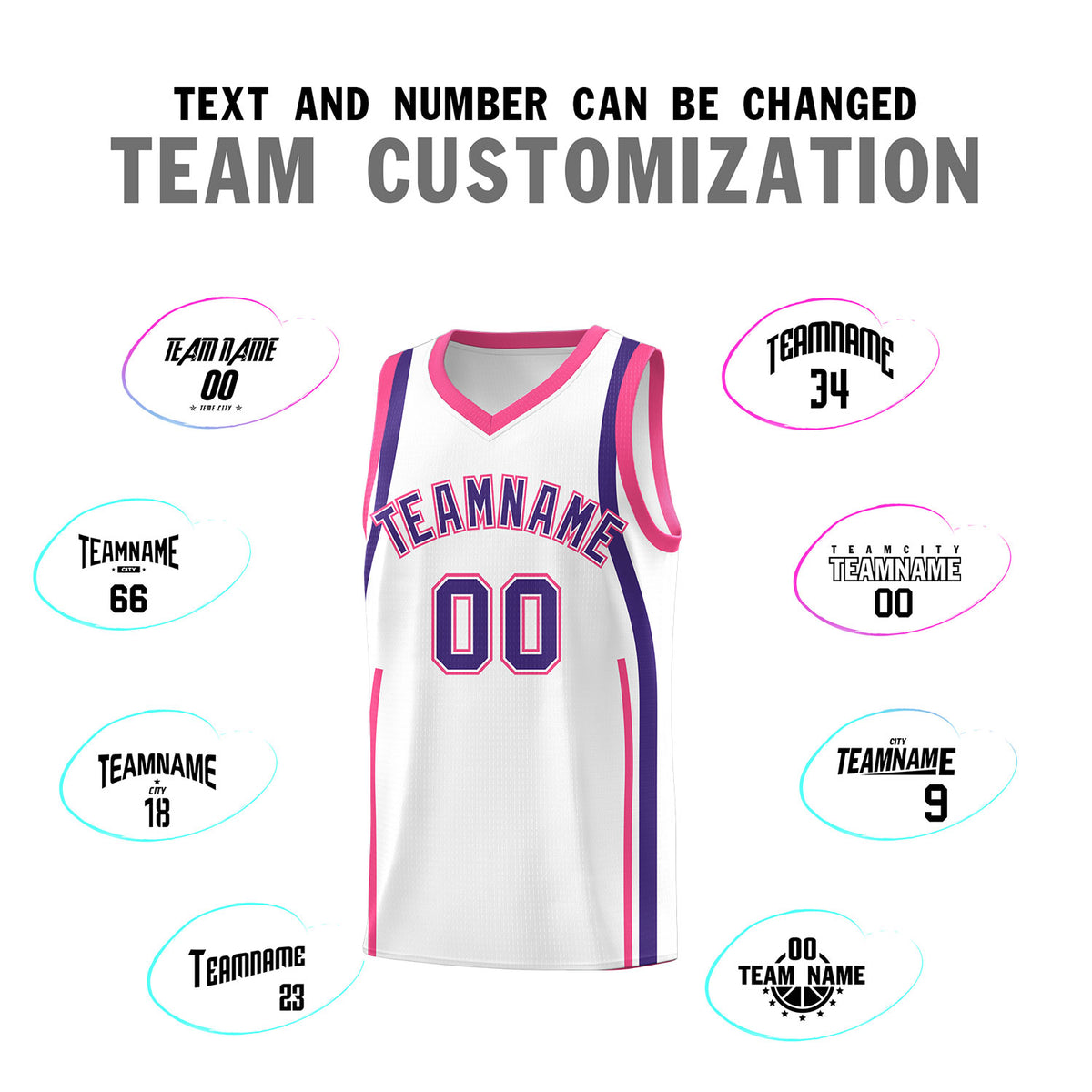 Custom White Pink-Purple Ribbon Pattern Basketball Kits