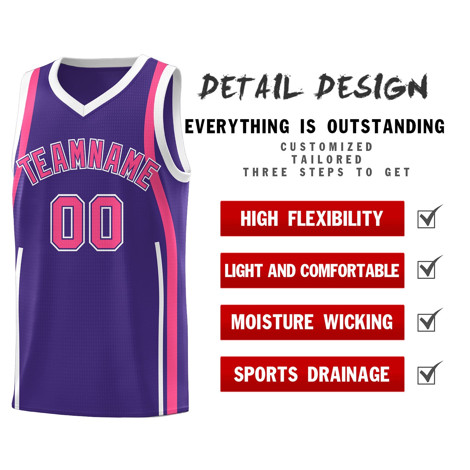 Custom Purple Pink-White Ribbon Pattern Basketball Kits
