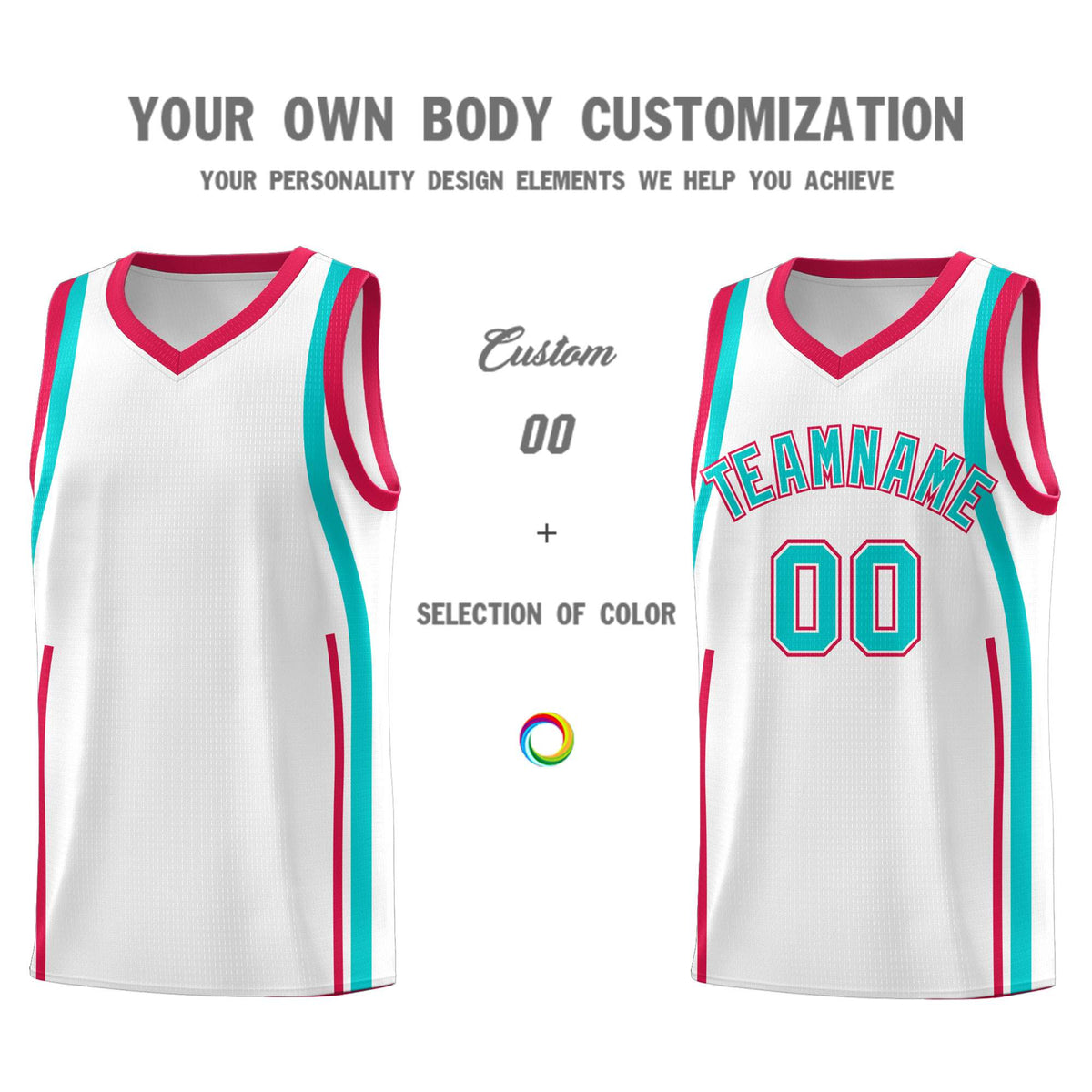 Custom White Aqua-Red Ribbon Pattern Basketball Kits