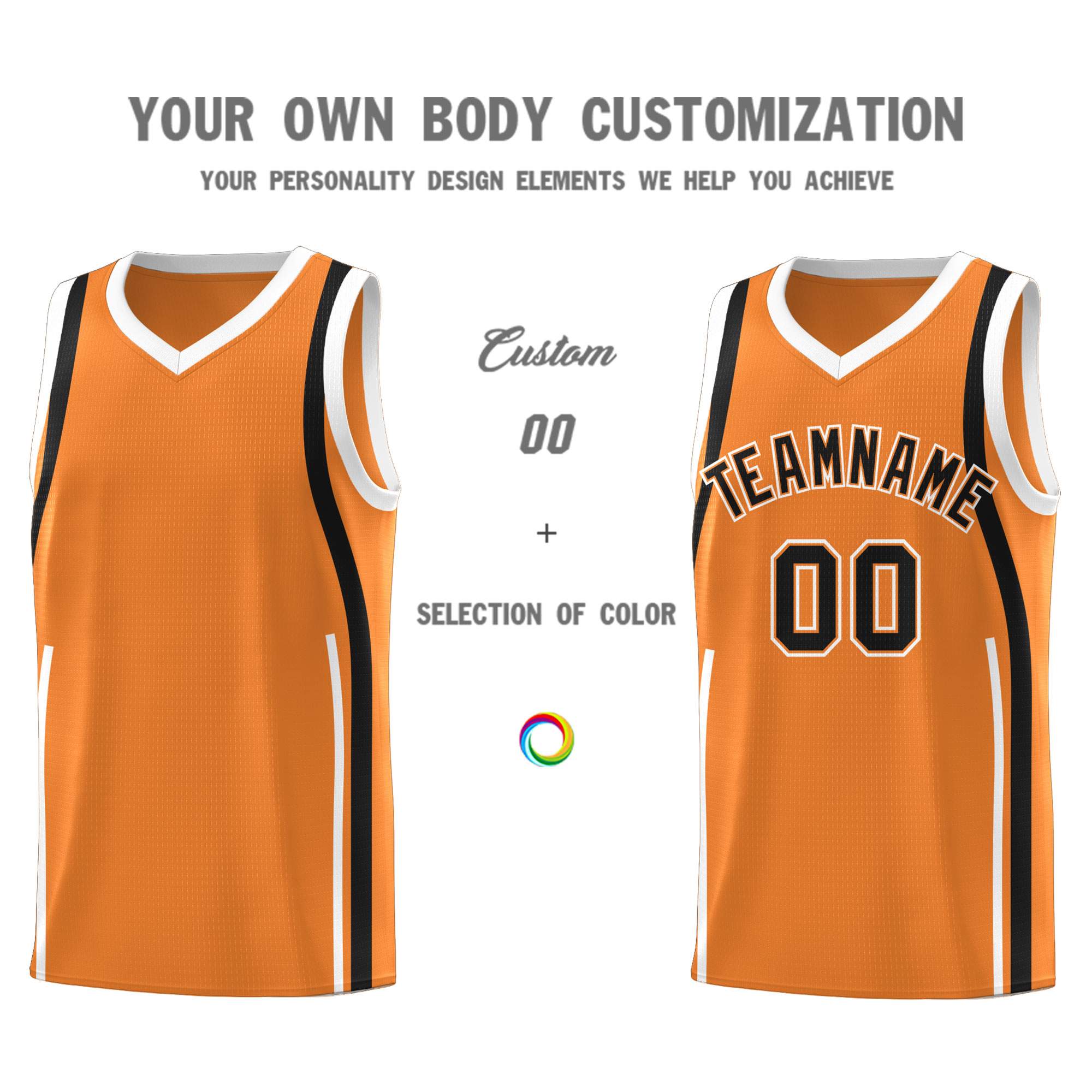 Custom Gold Orange Black-White Ribbon Pattern Basketball Kits
