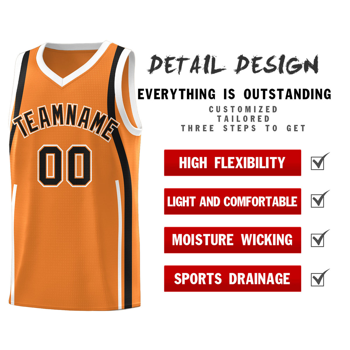 Custom Gold Orange Black-White Ribbon Pattern Basketball Kits