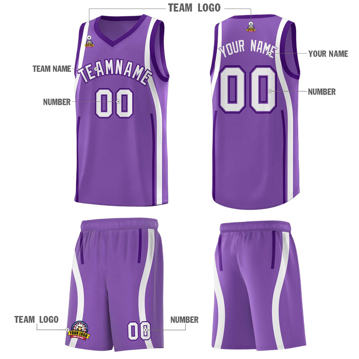 Custom Light Purple Purple-White Ribbon Pattern Basketball Kits