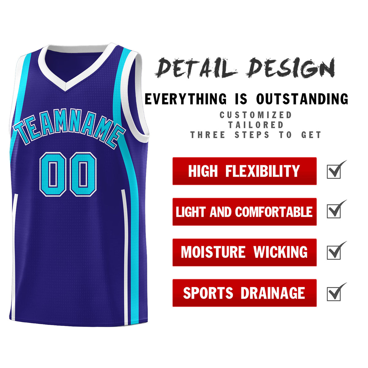 Custom Royal Sky Blue-White Ribbon Pattern Basketball Kits