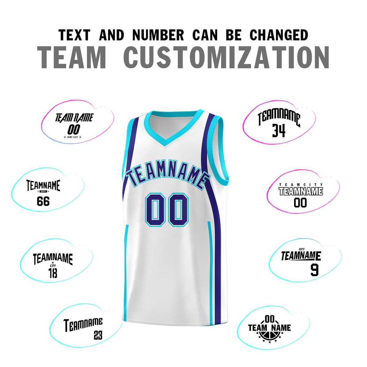Custom White Sky Blue-Royal Ribbon Pattern Basketball Kits