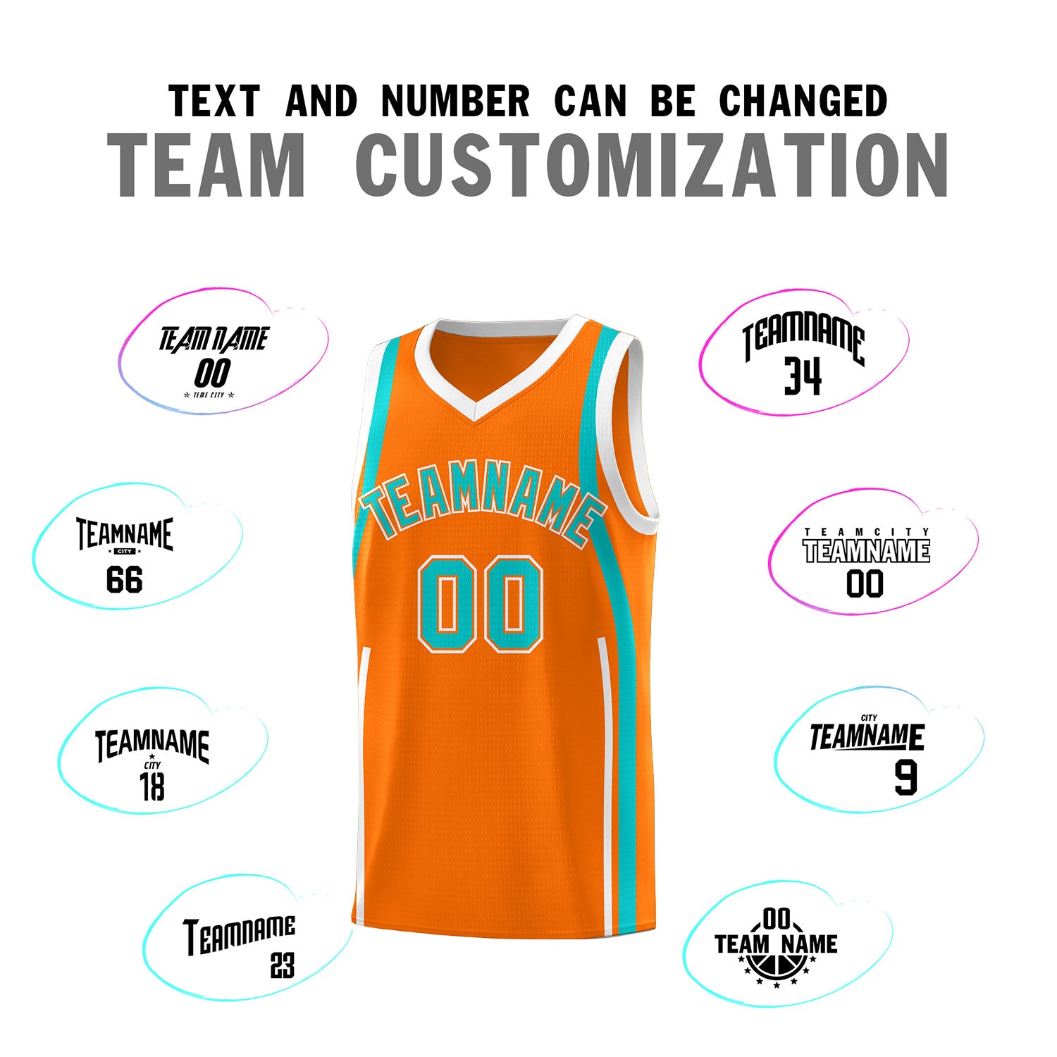 Custom Orange Aqua-White Ribbon Pattern Basketball Kits